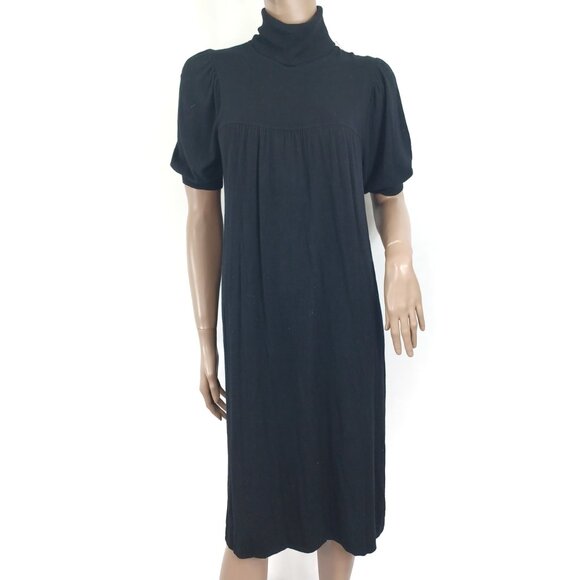 CHAPS Dress Turtleneck Puff Sleeve Jersey Sweater Knit Tea Length L - Picture 1 of 3